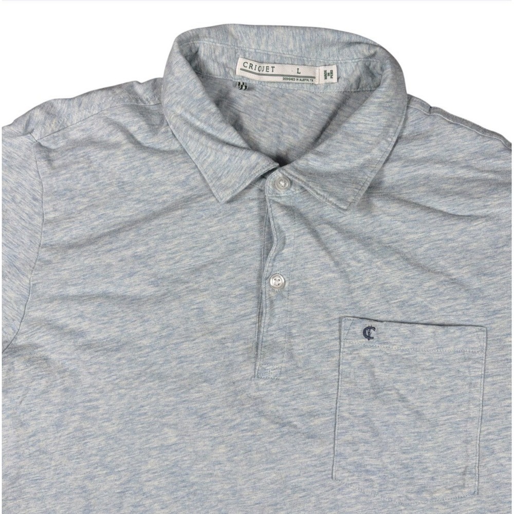 Criquet Polo Shirt Mens Sz L Heather Blue Cotton Golf Casual Pocket Performance
